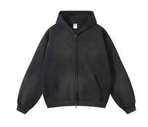 Sudadera con capucha de forro polar grueso con cremallera completa, unisex, oversize, con hombros caídos, mezcla de algodón premium, informal, lisa - Product Image 1