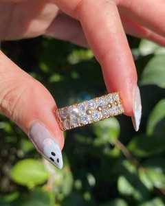 Wholesale 14k 18k Gold Lab Grown Diamond Solitaire Wedding Ring Double Row Prong Set Wide Cocktail Matching Band Manufacturer - Product Image 2