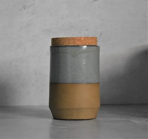 Modern Ceramic <b>Storage</b> Canister Cork Lid Two Tone Glaze Airtight <b>Kitchen</b> Jar Minimalist Counter Organizer Premium Design - Product Image 5