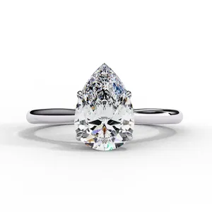 Anillo Solitario de Diamante Redondo Brillante de 2ct Creado en Laboratorio, con Seis Garras, Cabeza Elevada, Banda Delgada y Piedras de Acento Ocultas, Anillo Nupcial de Montura Alta - Product Image 3