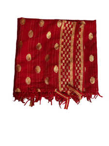 Dupatta Jacquard à imprimé feuille d'or rouge et à carreaux Kota Doria pour femme, léger, vêtement ethnique traditionnel, élégant, accessoire de mode stylé - Product Image 3