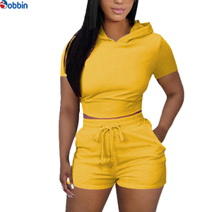 Conjuntos de Ropa Deportiva de Verano para Mujer, Conjuntos de 2 Piezas con Capucha y Manga Corta, Estilo Urbano Personalizado, Sólido, por Encima de la Rodilla, Tendencia en Ventas - Product Image 3