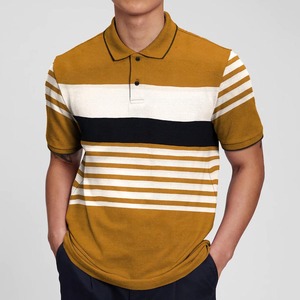 Polo décontracté à manches courtes pour couple, style japonais simple, 240 grammes, avec épaules contrastées géométriques, pour homme, printemps-été - Product Image 1
