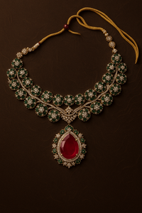Emerald Royale <b>Ruby</b> Drop <b>Necklace</b> Set Wedding Earrings Designer India Fashion Jewelry Sets Handmade Bulk Product - Product Image 5