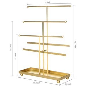 ที่วางเครื่องประดับโลหะสีทองพร้อมถาดใส่แหวน สร้อยคอ กำไล ต่างหู ดีไซน์หรูหราสำหรับวางโชว์บนโต๊ะเครื่องแป้ง - Product Image 6