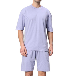 Camisetas de algodón/poliéster para hombre, conjunto de pantalones cortos, conjunto de 2 piezas a juego, transpirable, pantalones cortos de verano, conjunto deportivo para hombre - Product Image 1