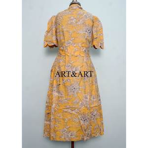 Vestido Midi Informal para Mujer, Estilo Indio, Algodón Ecológico, Estampado Floral Digital Simple, Cuello en V Natural, Lavable, Corte en A, para Verano - Product Image 6