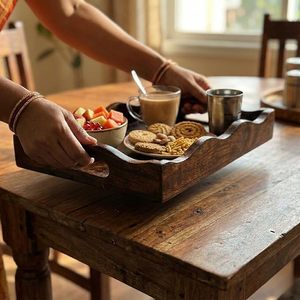 Modern Walnut Wooden Serving <b>Tray</b> with Plant Pattern for Dining <b>Table</b> Fruit Snack Platter for Home & Hotel Use - Product Image 3