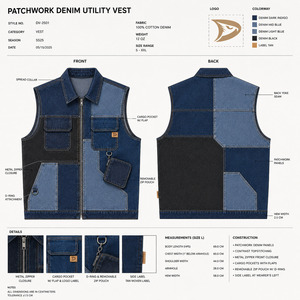 เสื้อกั๊กยีนส์สีดำแบบไม่มีแขน แต่งโลโก้ได้ สำหรับผู้ชาย สีพลัมเข้ม เสื้อผ้าสตรีทแวร์พรีเมียม - Product Image 6