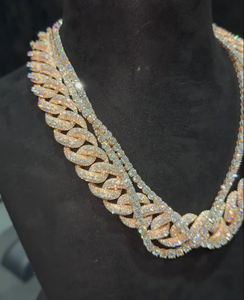 Collar de Diamantes con Cadena Cubana Chapada en Oro Sólido de Lujo, Diamantes Naturales de Corte Brillante Redondo, Unisex, para Fiestas - Product Image 2