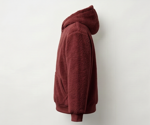 Sweat-shirt à capuche en polaire bordeaux pour homme, coupe classique, couleur unie, vêtement d'hiver décontracté, tricoté, anti-boulochage, style pull - Product Image 4