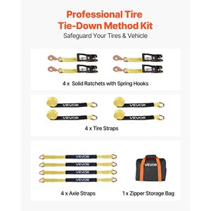 Kit de sujeción de ruedas con correa de remolque tipo neumático, kit de amarre para coche con gancho de resorte, resistencia a la rotura de 10009 lb - Product Image 2