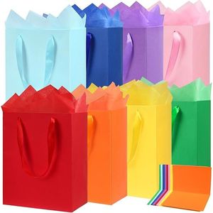 Shintop Set di 8 Sacchetti Regalo in Carta Arcobaleno Medi con Manici 8x5x10 Pollici, 16 Fogli di Carta Velina e 8 Biglietti per Feste ed Eventi - Product Image 1