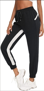 Pantalon de jogging noir pour femme avec bande latérale blanche, taille élastique et cordon de serrage, décontracté, en maille mi-lourde, pour l'automne - Product Image 1