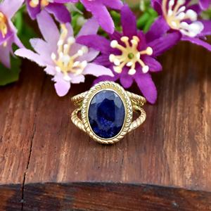 Blue Sapphire <b>Ring</b> Gold Vermeil Oval Gemstone <b>Statement</b> <b>Ring</b> September Birthstone Gift for Her - Product Image 3