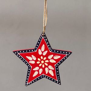 Adorno Colgante de Estrella de Madera Pintada a Mano, Decoración Rústica para Árbol de Navidad, Estrella Colgante - Product Image 1