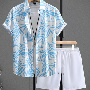 Men's Casual Beech Wear Summer Shirt 300 Grams Breathable Quick Dry Eco-Friendly Short Sleeve Floral Print Design 100% Polyest - Product Image 1