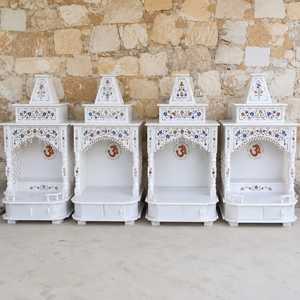 Mandir en marbre blanc sculpté à la main, traditionnel, de qualité supérieure, en Corian, unité de prière hindoue, dôme Devghar design, tiroir de rangement - Product Image 5