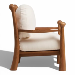 Sillón de Madera de Teca TainFurniture de Alta Calidad, Cojines Blancos Extraíbles, Sillón Ergonómico para Sala de Estar - Product Image 4