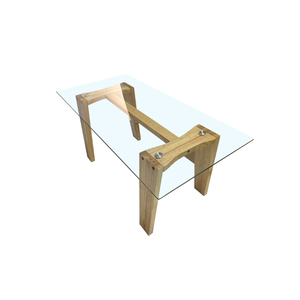 Table basse ovale double couche en bois massif avec plateau en verre, style artisanal moderne, pour salon et appartement, support stable - Product Image 6