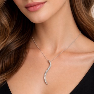 Elegante Collar con Colgante Curvo en Forma de Ola, Diseño de Barra con Diamantes, Collar de Oro Sólido de 14K con Diamantes Cultivados en Laboratorio para Mujer - Product Image 5