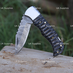OEM UA Supplies Industrial Grade Damascus Steel Folding Pocket <b>Knife</b> Sculpted Wooden <b>Handle</b> Back Lock Razor Sharp <b>Knife</b> - Product Image 4