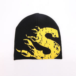 Multi Color Beanie Black And Gray Jacquard Beanie <b>Hat</b> With Yellow And Red S Logo Street Style Unisex Adult 56-58CM Casual Wear - Product Image 3