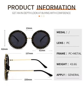 Nouvelles lunettes de soleil de luxe rondes en strass et diamants scintillants, monture métallique pleine, unisexe, rose, protection UV400 - Product Image 5