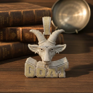 Colgante de Cabeza de Cabra Personalizado de Plata 925 Chapada en Oro con Diamante Cultivado en Laboratorio Certificado IGI, Joyería Fina Hip Hop para Hombre - Product Image 2