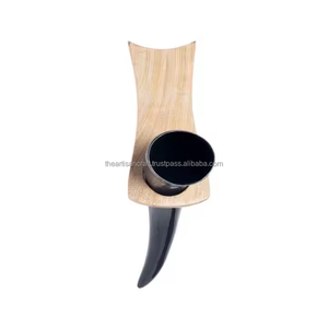 <b>Drinking</b> <b>Horn</b> with Wooden Stand for Viking Style Celebrations Historical Display and Traditional Beverage Use by Artisan Craft - Product Image 6
