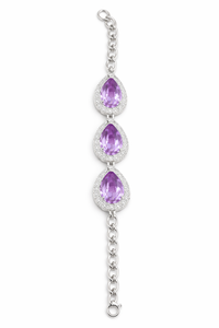 Trendy Everyday <b>Amethyst</b> Pear-Shaped Chain <b>Bracelet</b> Rhodium Plated 925 Sterling Silver for Wedding Party Gift Occasions - Product Image 2