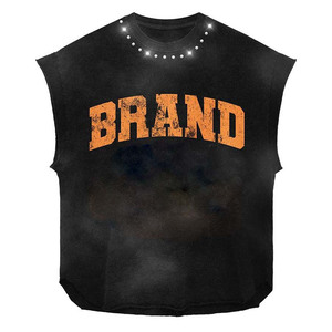 Custom Trending Premium Quality Material 100% Cotton Fabric Tank Top Casual Sport Wear Silk Screen Printed Rhinestone For Unisex - Product Image 5