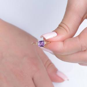 Bague de fiançailles en améthyste, argent sterling 925, plaqué or 14 carats, pierre précieuse violette certifiée, cadeau - Product Image 6