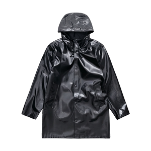 Black <b>Hooded</b> Long PU <b>Raincoat</b> Waterproof Casual Coat <b>With</b> Button Closure Unisex Spring Wear - Product Image 1