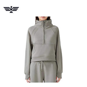 Sweat-shirt polaire à col montant et demi-zip pour femme, doux et confortable, pull d'hiver décontracté, couleur personnalisée, logo frontal - Product Image 2