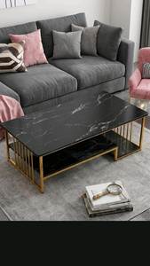 Modern White Marble Finish Coffee <b>Table</b> with <b>Gold</b> Metal Frame and Storage Shelf Rectangular Living Room Center <b>Table</b> - Product Image 3