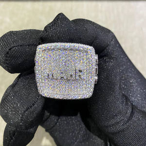 925 Sterling <b>Silver</b> Rhodium Plated Round Cut Moissanite Cluster Engagement Wedding <b>Ring</b> <b>Men</b> Hip Hop Style Gifts Iced Jewelry - Product Image 1