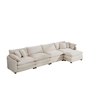 Divano Componibile Moderno a L per 4 Persone, Comodo Tessuto in Velluto a Coste con 1 Pouf per Soggiorno - Product Image 6