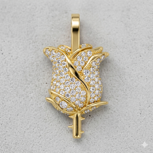Collier Pendentif Unisexe Tendance en Or Massif 10K avec Diamant de Laboratoire Taille Ronde Brillante Motif Rose Florale Givrée – Cadeau Idéal - Product Image 3