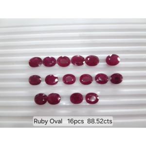 Lot de 16 pierres précieuses en rubis naturel du Mozambique, taille ovale, 88,52 CT, haute qualité, pour la fabrication de bijoux - Product Image 1