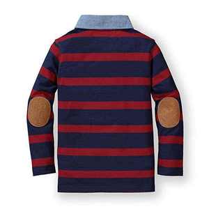 Chemise polo à manches longues pour homme, en coton molletonné, personnalisable, style rugby, couleurs rouge et bleu marine, rayée, pour homme. - Product Image 5