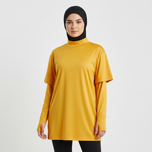 Haut de sport modeste pour femmes musulmanes, épaules tombantes, manches intérieures avec trous pour les pouces, UPF50+, 100% polyester, léger et respirant - Product Image 1
