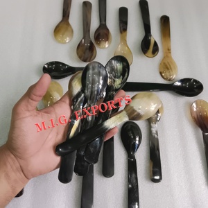 Cucharas de cuerno de búfalo con mango largo, comúnmente utilizadas para servir comida, comer y como elemento decorativo. Como los huevos, el helado o el yogur. - Product Image 1
