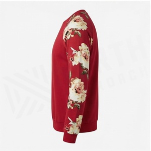 North Approach Men's Red Floral <b>Raglan</b> Sleeve Pullover Crew Neck Sweatshirt Casual Knitted Regular Fit Autumn Style - Product Image 3