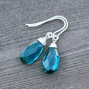 Boucles d'oreilles pendantes en tourmaline Paraiba, argent sterling, pierre de naissance d'octobre, bijoux élégants, cadeau pour femme - Product Image 4