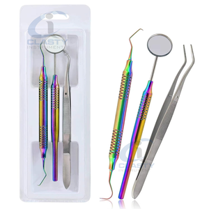 Juego de Instrumentos Quirúrgicos Dentales Preciosos de 3 Piezas, Kit de Pinzas y Espejo de Acero Inoxidable con Empuñadura Moleteada Plateada, Herramientas Manuales - Product Image 2
