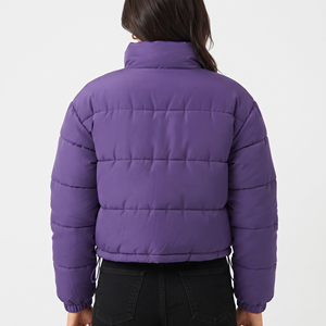 Women's <b>Cropped</b> Quilted Winter <b>Jacket</b> Padded <b>Puffer</b> Coat Long Sleeve Zip Up Casual Warm Adjustable Hem Outerwearc - Product Image 2