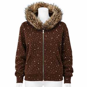 Sweat à capuche zippé pour homme en molleton de coton vieilli, coupe courte et carrée, avec capuche amovible en fausse fourrure, modèle vierge pour personnalisation, de fabricant de vêtements - Product Image 4