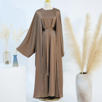 Ensemble Abaya Deux Pièces en Chiffon Simple et Modeste pour Femme, Style Turc, 100% Coton, Longueur Ras du Sol, pour Soirée/Fête/ Prière, Taille Naturelle