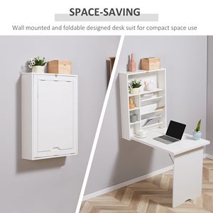 <b>Fold</b>-Out Convertible White Multi-Function PC <b>Desk</b> for Home Office Wall-Mounted Floating Design with Shelf Made From Durable MDF - Product Image 4